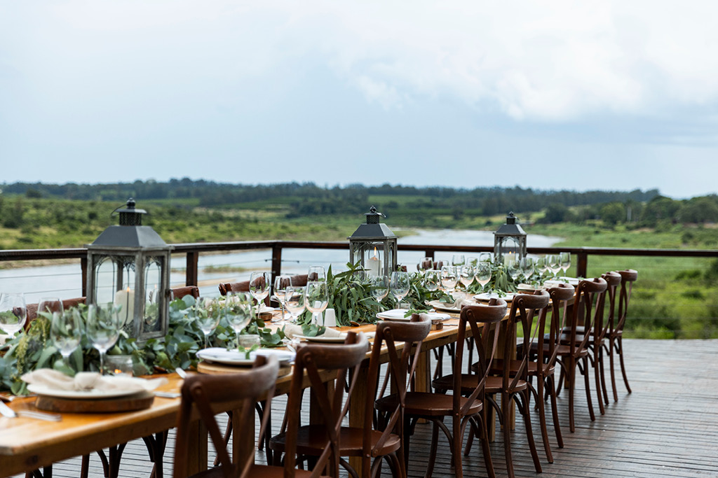 Safari wedding setup with nature-inspired decor.